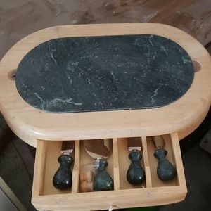 Marble cheese board with knives